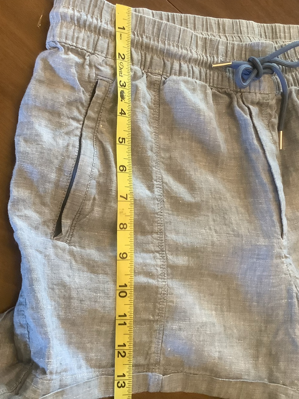 Athleta Cabo Linen Shorts Blue Slub 100% Linen Pull-On Elastic Waist Size 12 - Picture 9 of 11